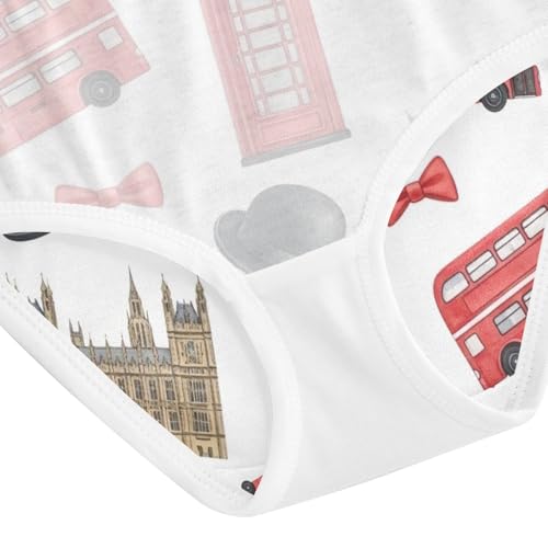 Underwear for Girls, Watercolor London Symbols Toddler Girl Briefs, Cotton Girls Underwear, 2T–8 Years4