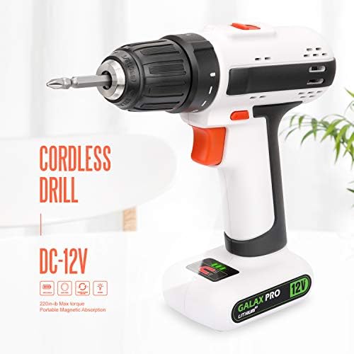 GALAX PRO Drill, 12V 2 Speed Light Weight Cordless Drill, Maximum Torque 25 N.M, 10mm Keyless Chuck, Streamlined Design, with 6 Accessories