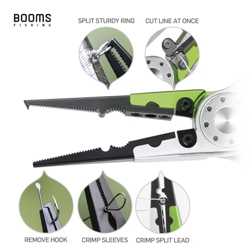 Image of Booms Fishing X1 Aluminum Fishing Pliers Saltwater, Surf Fishing Tackle Kit, Fishing Multitool Hook Remover Braided Fishing Line Cutting and Split Ring with Coiled Lanyard and Sheath