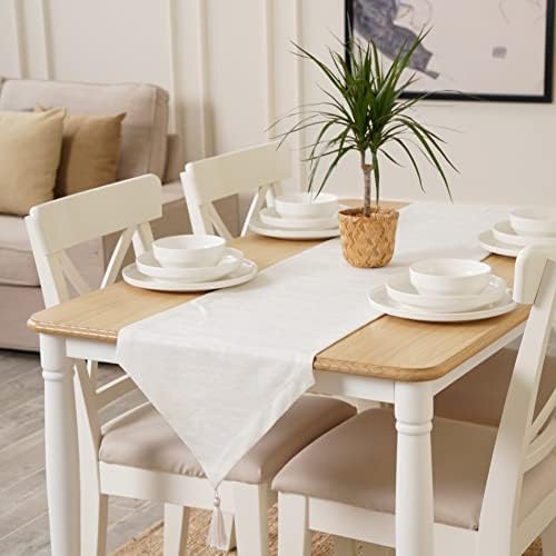 TOSHE Table Runner 14x36 inch Decorative Kitchen Runner Wedding Indoor and Outdoor Table Runner Modern Table Runner (White, 14 x 36)