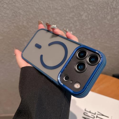 Coque iPhone 15 Plus bleu foncé magnétique en verre transparent de luxe