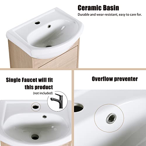 Beingnext 18 Inch Single Wall Mounted Bathroom Vanity With Sink, 18" Modern Floating Bathroom Vanity, With White Ceramic Basin Sink Top (Plo-Wall Mounted, 18'' W X 14'' D) #TOP3