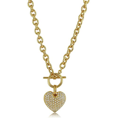 BERRICLE Heart Statement Medium Fashion Anniversary Toggle Pendant Necklace for Women, Gold-Tone, 18 Inch