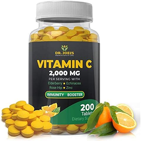 Dr. JOEL'S Immune Support Vitamin C 2000 mg - 200 Tablets - with Zinc, Elderberry, Rose Hip, Echinacea - Boosts Immune System- Made in USA Cover
