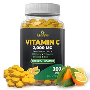 Dr. JOEL’S Immune Support Vitamin C 2000 mg – 200 Tablets – with Zinc, Elderberry, Rose Hip, Echinacea – Boosts Immune System- Made in USA