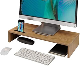 TTAP Oak Wood Monitor Stand/TV Desk Stand/PC Monitor Riser/Desk Organiser with Smart Phone Holder / 54cm L x 24.5cm D x 10.4cm H