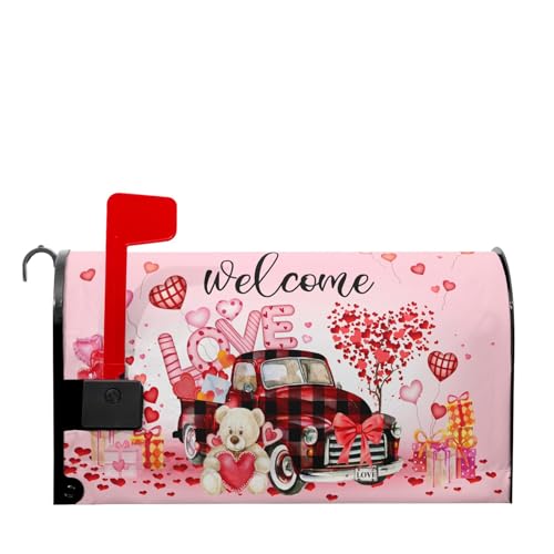 Image of Valentine's Day Love Pink Mailbox Covers Magnetic Love Heart and Car Mailbox Cover Standard Size 18 X 21 Inch Happy Valentines Day Holiday Wrap Post Letter Box Decorative for Outdoor Home Garden Yard