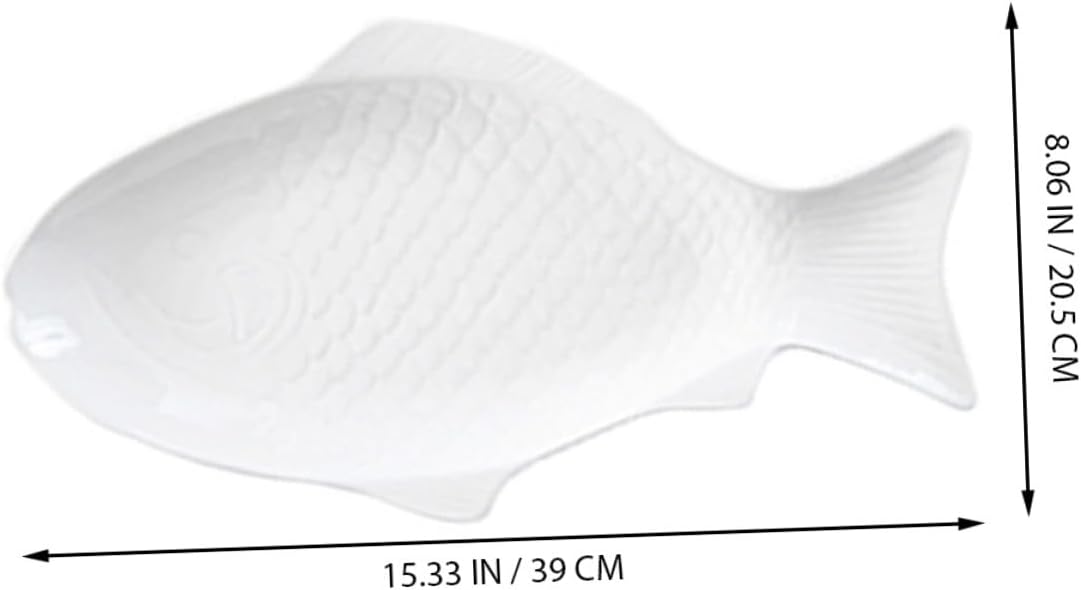 Cabilock Ceramic Fish Dish Plate Serving Platter Dinner Plate Cheese Dessert Lunch Pasta Meals Tray Plate (15 Inches + White)