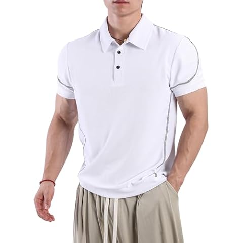 MAIKANONG Men’s Polo Shirts Classis Short Sleeve Lightweight Button Waffle T-Shirt Casual Golf Tee Tops with Pocket White Cover