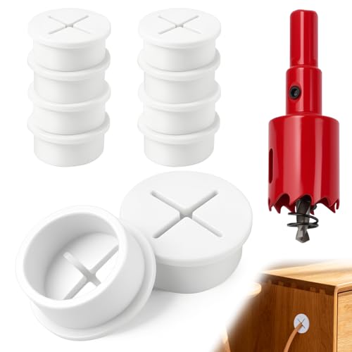 SWTYExt 8 Stück Kabeldurchlass 20mm Tisch Kabeldurchführung mit 1 Lochsäge