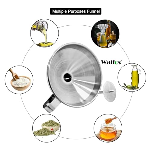 Image of Stainless Steel Funnel, Walfos 3 Pack Kitchen Funnel with 2 Removable Strainer ia€ 1Pcs Cleaning Brush, Perfect for Transferring of Liquid, Oils, Jam, Dry Ingredients & Powder