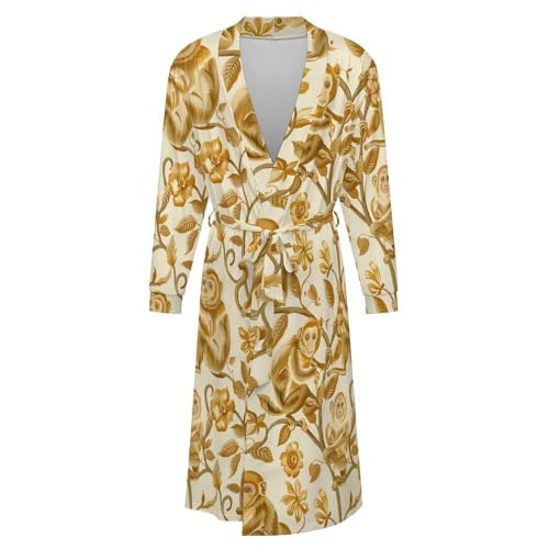 Beauty Golden Monkey Soft Robe Long Sleeve Bathrobes V Neck Sleepwear Spa Robes with Belt Men Woman4