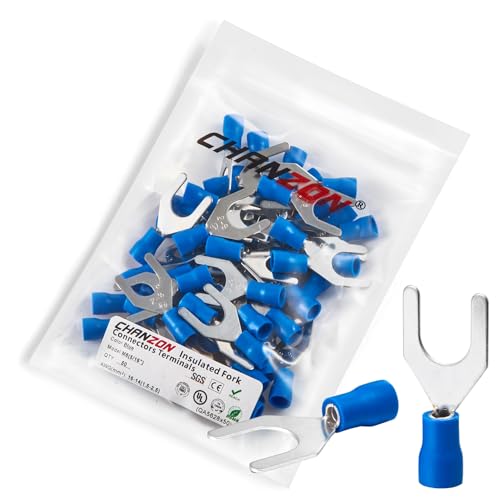 Chanzon UL �F��≏�t�H�[�N�[�q M8 5/16 �C���` U �^�C�v - 16-14AWG - �����R�l�N�^�d���u���[ PVC �^�J�� - 50 �p�b�N