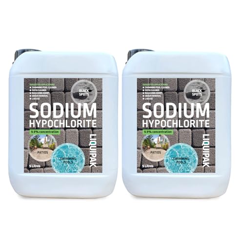 Sodium Hypochlorite 9.9% 2x5L - Powerful Patio Cleaner & Black Spot Remover | For Water Purification & Odour Removal | Outdoor Surface & Swimming Pool Treatment