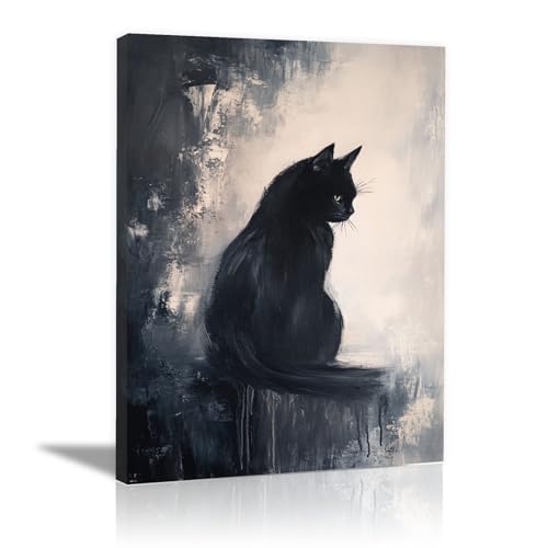 Art mural chat noir 40x60cm pour décoration de chambre zen