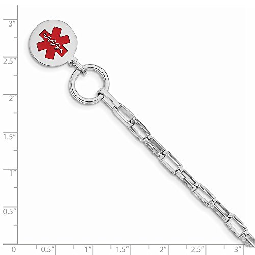 Solid 925 Sterling Silver Engravable Enamel Disc RN Registered Nurse Caduceus Symbol Medical ID Emergency Alert Bracelet Engravable Identification Name Bar Tag 7.75\" (Width = 16mm) - Thumbnail 3