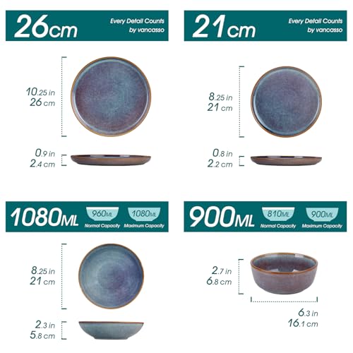 Miniatura 2 de Vancasso Playa - Vajillas Completas Para 6 Personas, 24 Piezas, Platos Vajilla Moderna De Gres - Cuencos Cereales, Postres, Platos Llanos Y Hondos - Apto Para Microondas Y Lavavajillas - Azul