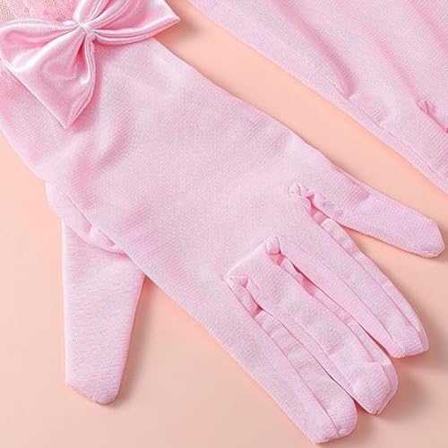 Women Lace Gloves, Bow Short Prom Gloves, Tea Party Glove, Pink Lace Glove, Elegant Accessories for Wedding, Party, Opera3