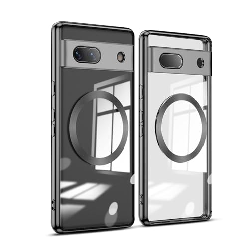 UEEBAI Google Pixel 7a 5G 用 ケース 透明 MagSafe対応 マグネット搭載 ケース Pixel 7aケース ワイヤレス充電対応 スマホケース 耐衝撃 黄変防止 薄型 軽量 柔軟性 TPU ケース スリム 携帯便利 ピクセル7aケース - Black
