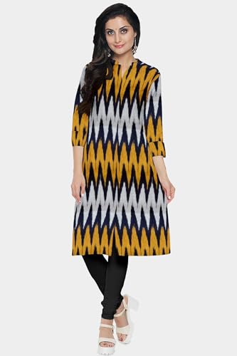 Image of Cotton Pochampally ikat unstitched blouse, Kurthi, long frock fabric material for women (1 meter, 2 meters & 3 meters)
