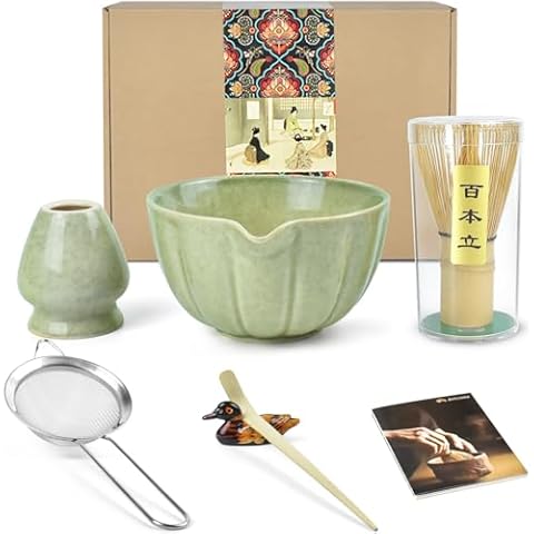 Artcome 6 Pcs Japanese Matcha Tea Set, Matcha Bowl with Pouring Spout, Matcha Whisk, Tea Scoop, Whisk Holder, Handmade Matcha Ceremony Kit For Japanese Tea Ceremony Cover