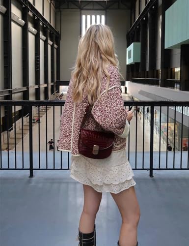 Yimoon Women's Cropped Puffer Quilted Jacket Vintage Floral Print Open Front Lightweight Short Jacket Outwear2