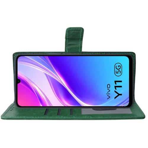 Image of Flip Cover Back Case Compatible with Vivo Y05 5G / Y11 5G / Y21 5G | Premium Leather Finish | Inbuilt Pockets & Stand | Flip Cover Back Case for Vivo Y05 5G / Y11 5G / Y21 5G (Green)