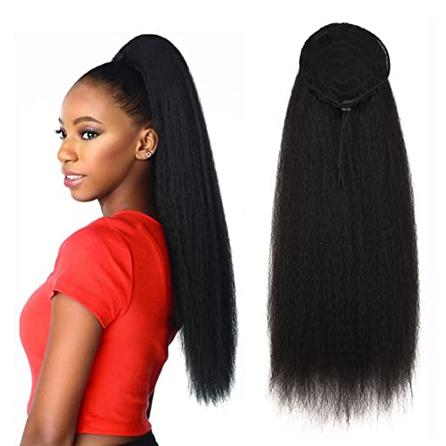 Hwtcjx Coleta Postiza Rizada Pelo, Coleta Postiza Larga Extension Coleta Rizada con Cordón, Largo Ondulado Wavy Ponytail Extension, Sintética Postizos de Pelo para Mujer 55cm (Negro)