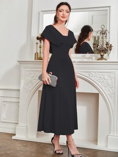 Image of Shasmi Women's & Girl's Solid A-Line Maxi Dress | V-Neck Pleated Bodice | Cap Batwing Sleeves | Fit & Flare Evening Gown (Dress 274)