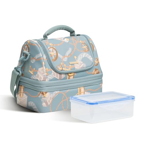 Everfun Expandable Lunch Box for Women with Container, Double Deck Lunch Bag Insulated Leakproof Large Cooler Bag with Adjustable Strap