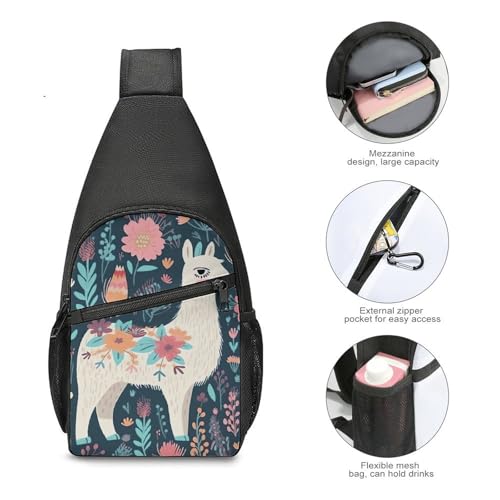 Cute Llama Floral Sling Bag ligero mochila de senderismo miniatura 5
