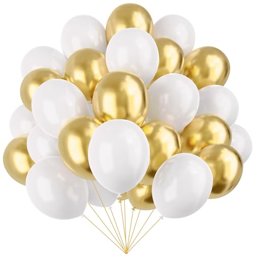 YMSZ – Ballons en latex blanc et doré, 67 pièces de 30,5 cm – Ballons de fête d'anniversaire, remise de diplôme, mariage, décoration de fête...