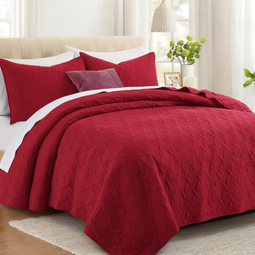 Lavsiry Full/Queen Quilt Bedding Set with Pillow Shams Red
