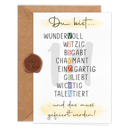Giftota Geburtstagskarte 14 Jahre Mädchen Jungen (A6 Klappkarte mit Umschlag & Wachssiegel) Schöne Geschenkkarte zum 14. Geburtstag mit besonderen Designs Sweet 14 Grußkarten für Freunde Kinder