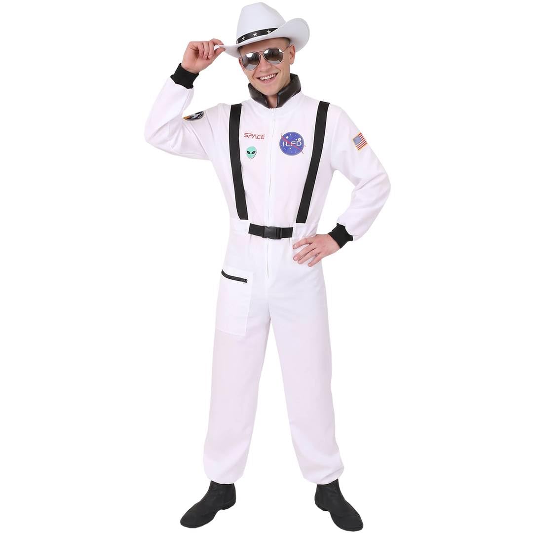 Space Cowboy Costume Set White Cowboy Hat Aviator Glasses Astronaut Suit Futuristic Western Fancy Dress Outfit Festival Party Cosplay Accessories Sci Fi Theme Adult Costume