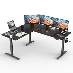 Upgrade Version 63 * 55 inch L Shaped Electric Adjustable Height Standing Desk, Corner Stand Up Desk, Sit Stand Computer L Desk for Gaming Office