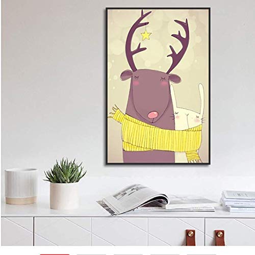 Peinture sur toile chat et cerf pour relooker une chambre enfant