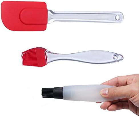 Pastry Brush Silicone Spatulas Set, Silicone Kitchen Utensil Set of 3 - Pastry Basting Oil Brushes + Baking Spatula Non-stick Rubber Turner Heat Resistant for Kitchen Cooking Grilling, Dishwasher Safe