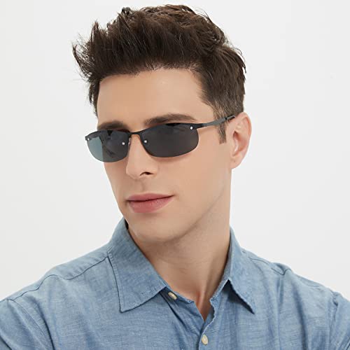 Image of 3 Pack Polarized Sunglasses for Men, Semi-Rimless Frame Driving Fishing Sun glasses UV400 Block Glare /Blue Light