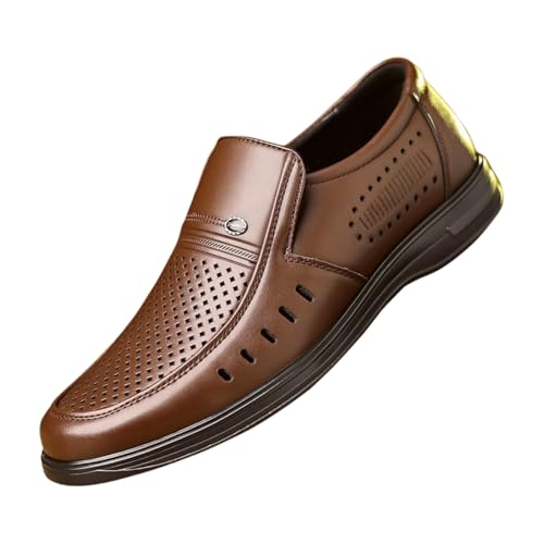 Santimon Men's Breathable Perforated Leather Loafers Slip-On Comfort Casual Office Shoes for Summer