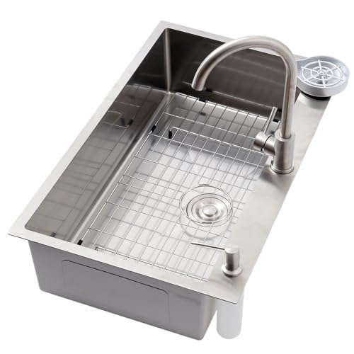 Fregadero De Cocina Grande En Acero Inoxidable 304, Cubeta Única Resistente Para Estación De Trabajo (Sobre/Bajo Encimera), Kit De Drenaje Incluido, Ideal Para Bar(A,70x50x22cm)