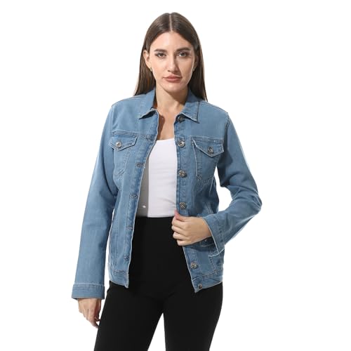 جاكيت دينيم كاجوال بأكمام طويلة من اندورا، لون أزرق فاتح، مق...