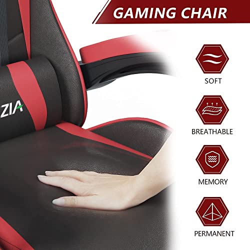 Gaming Chair Office Chair, Reclining High Back PU Leather Computer Desk Chair with Headrest and Lumbar Support, Adjustable Swivel Rolling Video Game Chairs Ergonomic Racing Chair, Red