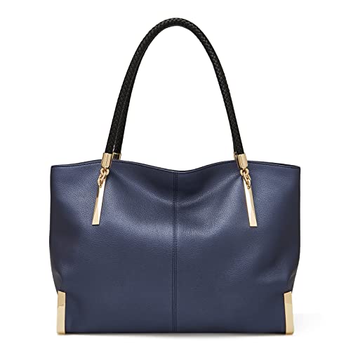 Leather Handbags For Women, Split Cowhide Ladies Large Totes Zipper Closure Top-Handle Bags Womens Large Shoulder Purses And Handbags Women's Fashion Pocketbooks With Woven Handle (Blue) #TOP20