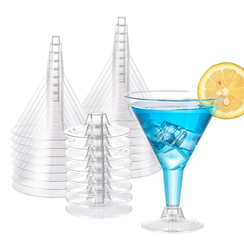 YANYOPPINT 25 Pack Plastic Martini Glasses 6 oz Cocktail Glasses Unbreakable Reusable Dessert Cups Dessert Shot Glasses for Party Wine, Champagne, Margarita cups and Appetizers