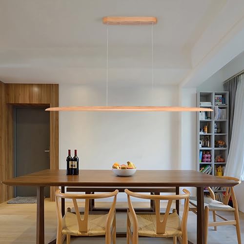Image of YISDESIGN 51 inch 36W Wood LED Linear Pendant Light Fixture Led Dining Room Light Dimmable Hanging Light Fixture for Dining Room Kitchen Island Pool Table Lights Natural Ash