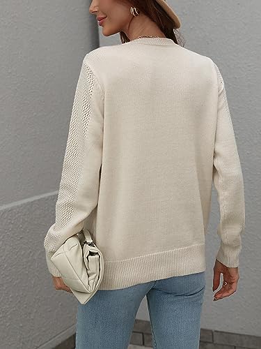 Image of Women's Casual Crewneck Fringe Tassels Crochet Long Sleeve Knitted Fall Sweater Pullover Tops
