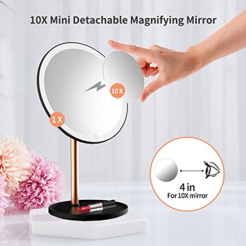 Kostlich Beleuchteter Schminkspiegel – wiederaufladbarer LED-Tischspiegel mit 10-facher Vergrößerung – Mini-Kosmetikspiegel – 3 Farblichter, dimmbar, Touch-Sensor, tragbarer Spiegel für Reisen - Image 7
