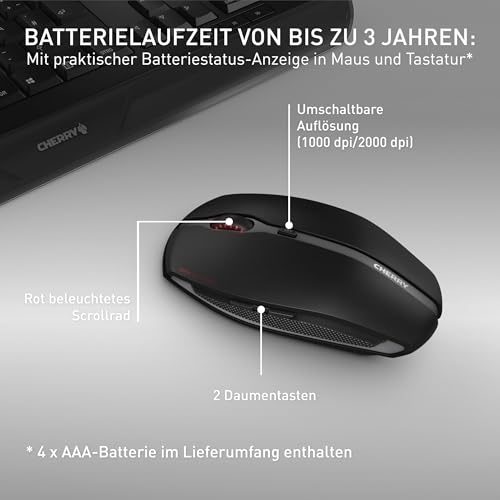 CHERRY GENTIX Desktop, Kabellose Tastatur und Maus, Deutsch QWERTZ, Schwarz – Ansicht 5