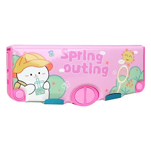 Image of Minache Multifunction Pencil Case Pencil Box with 2 Compartments Cartoon Pattern Stationery Set with Pop Out Scissors and Pencil Sharpener, 7483+Style 5, bh-07483-05AD
